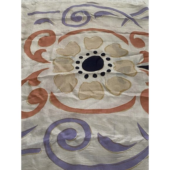 Cashmere Wrappings 100% Silk Wrap Scarf Shawl 80”x27” Cream Black Orange Purple - Picture 11 of 16